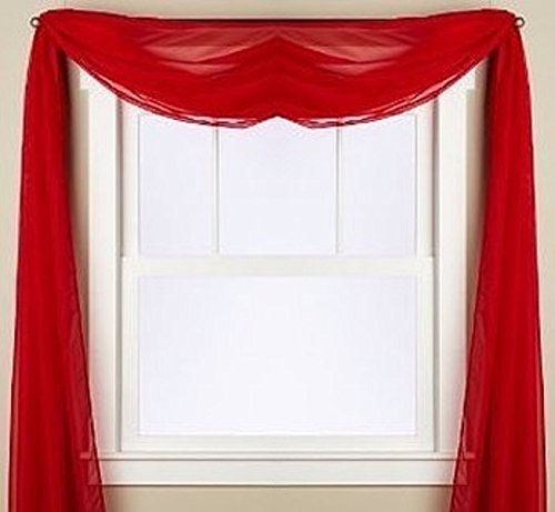 Gorgeous Home *Different Solid Colors* and Also *Animal Print* 1PC Scarf Valance Soft Sheer Voile RED Window Topper Swag Panel Curtain 216" Long