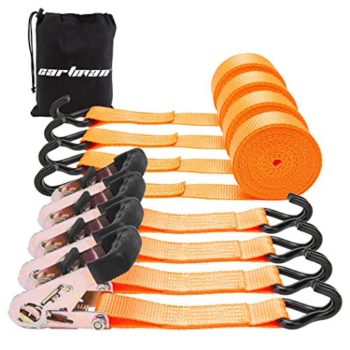 Cartman 1,5" x 15' Padded Ratchet Tie Down 3000Lbs Capacity (4pk) Orange
