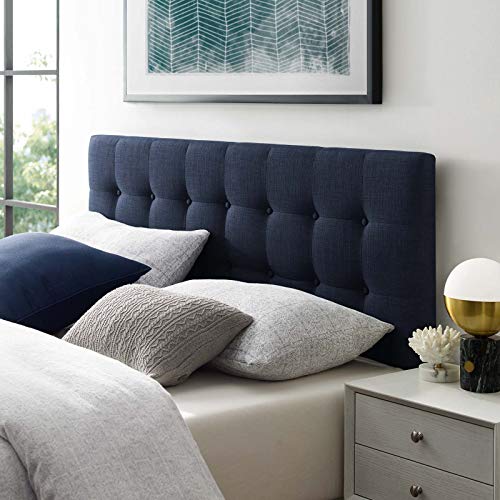 Book Cover Modway Emily Tufted Button Linen Fabric Upholstered Queen Headboard in Navy