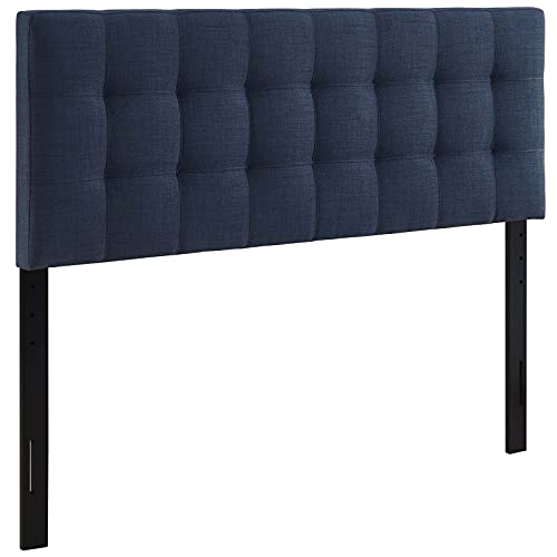 Book Cover Modway Lily Tufted Linen Fabric Upholstered Full Headboard in Navy