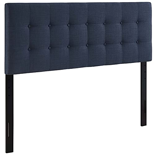 Modway Emily Tufted Button Linen Fabric Upholstered Full Headboard in Navy
