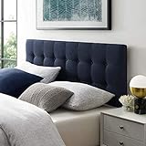 Modway Emily Tufted Button Linen Fabric Upholstered Queen Headboard in Navy