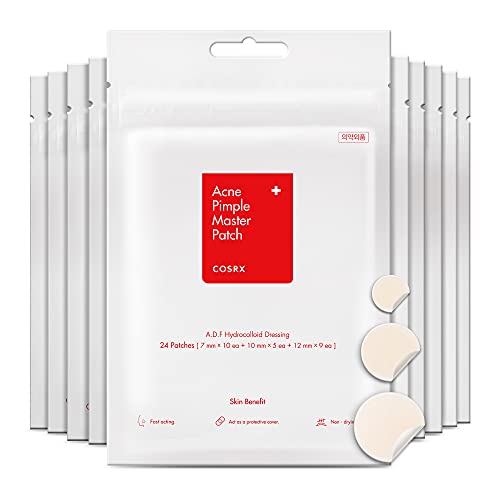 Book Cover COSRX Acne Pimple Patch (240 Count) Absorbing Hydrocolloid Spot Treatment Fast Healing, Blemish Cover, 3 Sizes