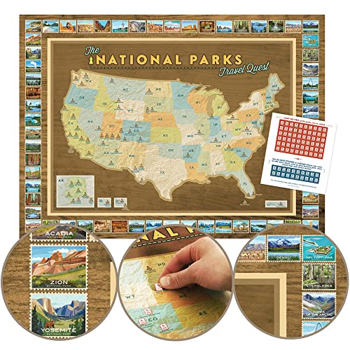 Book Cover Map Your Travels National Parks Travel Quest Map | Each Park Has a Signature Image Created by a MN Artist | Laminated With Stickers to Track Your Quest to Visit All of the Parks | 100% Made in Minnesota |19