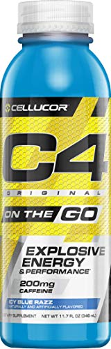 Cellucor C4 On The Go Zero Sugar Pre Workout Drink, Energy Drink + Beta Alanine, Icy Blue Razz, 10 Ounce Bottles (Pack of 12)