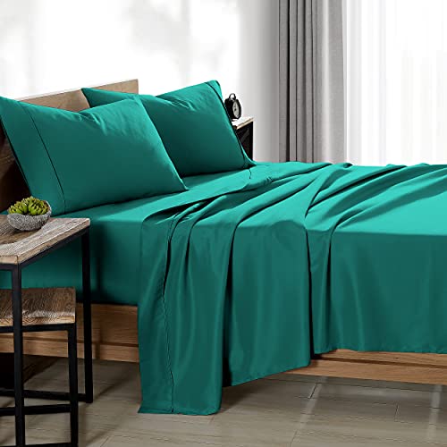 Book Cover Bare Home Twin XL Sheet Set - College Dorm Size - Premium 1800 Ultra-Soft Microfiber Sheets Twin Extra Long - Double Brushed (Twin XL, Emerald)