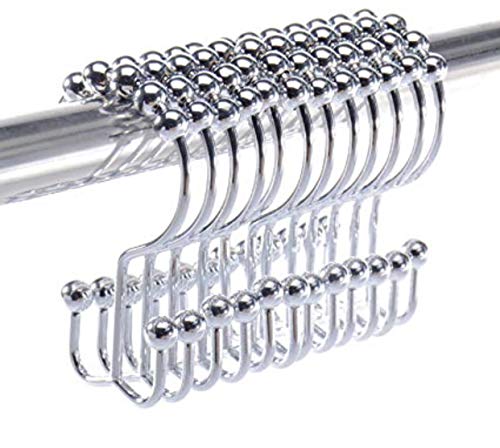 Book Cover 2lbDepot Shower Curtain Rings Hooks - Chrome Finish - Premium 18/8 Stainless Steel - Double Hooks with Easy Glide Rollers - Six Finishes Available - Set of 12 for Shower Rods
