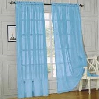 Book Cover Gorgeous Home 2PC Light Blue Solid Soft Voile Sheer Window Curtain Panels Drapes 54