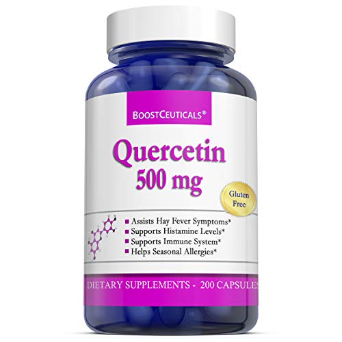 Book Cover Quercetin 500mg 200 Capsules â€“ Ideal No Additives Pure Natural Quercetin 200 Day Supply - Non-GMO Gluten Free Histamine Block Quercitin Supplements by BoostCeuticals