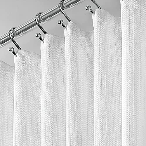 Book Cover mDesign Long Hotel Quality Polyester/Cotton Blend Fabric Shower Curtain, Reinforced Buttonholes - Jacquard Herringbone Weave for Bathroom Showers and Bathtubs - 72