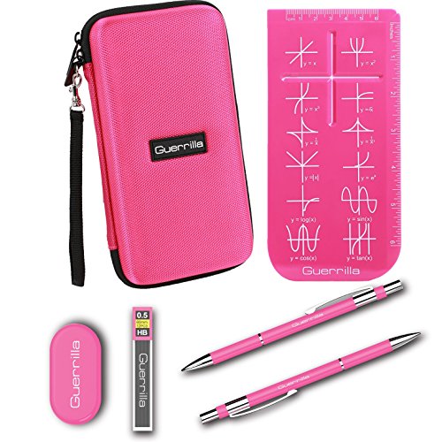 Guerrilla Hard Travel Case for TI-83 Plus, TI-84 Plus, TI-84 Plus Color Edition, TI-89 Titanium, TI-Nspire CX&CX CAS, HP50G Graphing Calculators + Guerrilla's Essential Calculator Accessory Kit, Pink