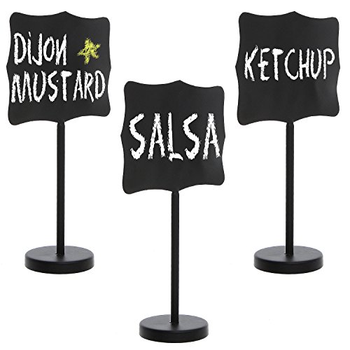 MyGift Black Metal Chalkboards Place Card with Pedestal Stand, Wedding Table Number Sign, Set of 3