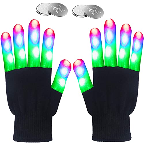 W-Plus Flashing Finger Lighting Gloves LED Colorful Rave Gloves 7 Colors Light Show - Light-up Flashing Novelty Toys - Amazing for Kids