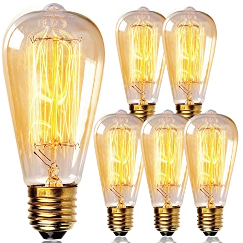Newhouse Lighting ST64INC-6 ST64 Vintage Light Bulb 6-Pack Edison Bulbs-ST64 Incandescent Style 60 Watts-Dimmable, Medium (E26) Standard Base E27-Squirrel Cage, 6-Pack, 2.7, Amber