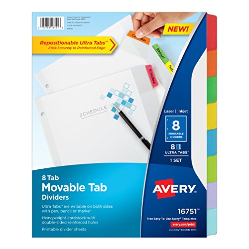 Avery Movable Tab Dividers, 8 Tabs (16751)