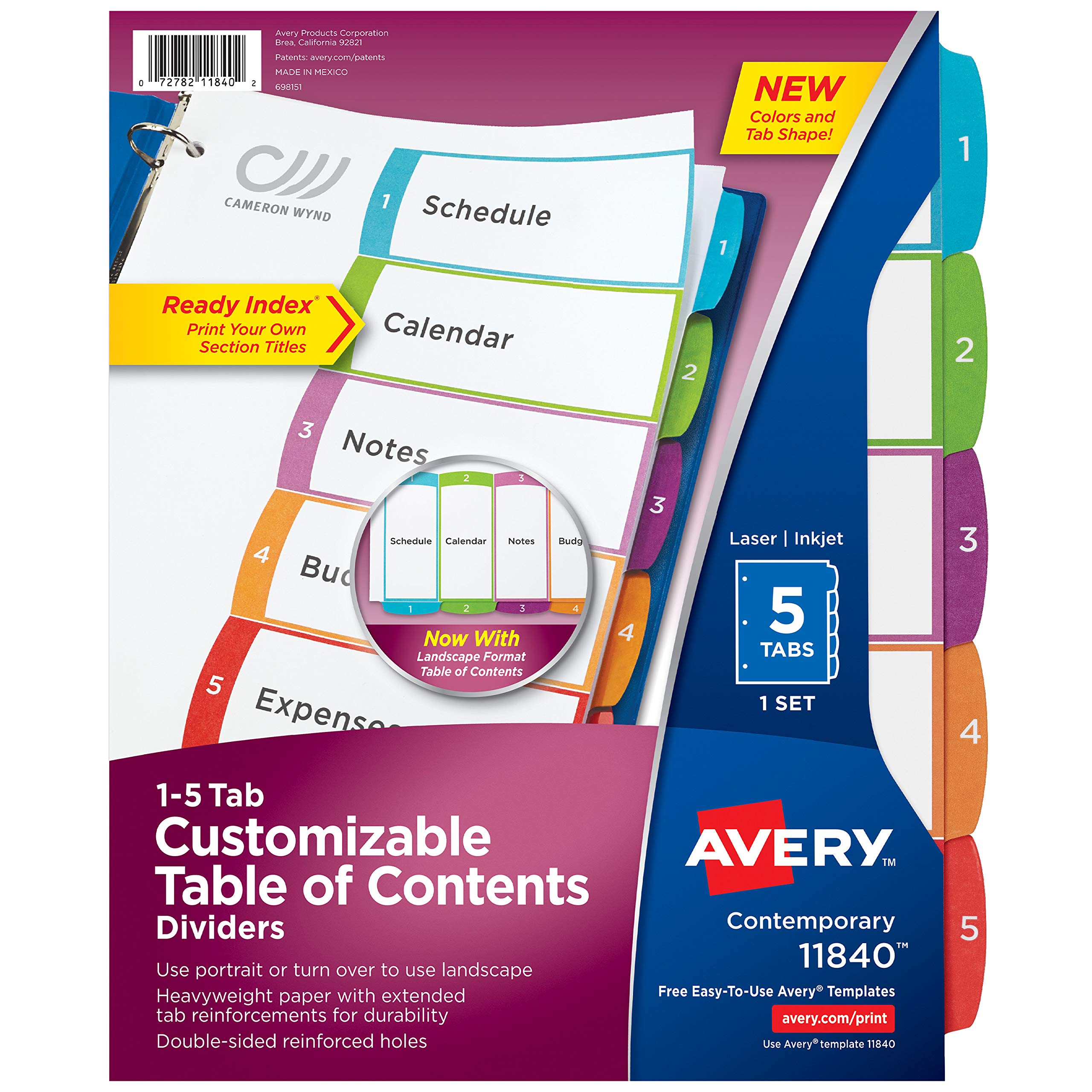 Avery Customizable Table of Contents Dividers, 5-Tab Set (11840)