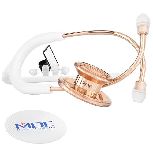MDF MD One Stéthoscope a deux tête en acier inoxydable premium - Garantie à vie & Programmes-Pièces-Gratuites-à-Vie Or Rose/Blanc (MDF777RG-29)