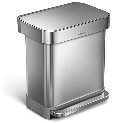 Book Cover simplehuman 30 Liter Rectangular Hands-Free Kitchen Step Soft-Close Lid, Brushed Stainless Steel Trash can