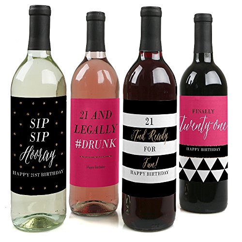 Book Cover Finally 21 - Girl - Birthday Gift For Women - Wine Bottle Label Stickers - Set of 4