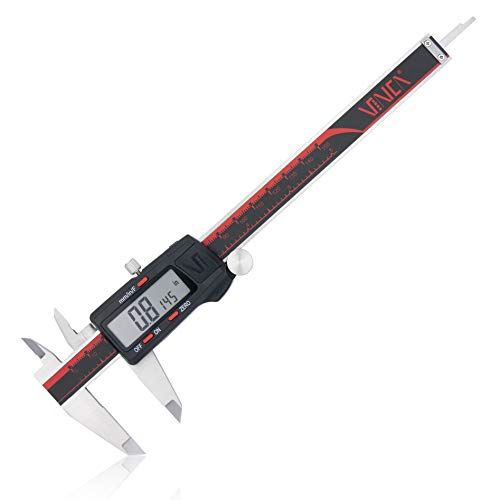Book Cover VINCA DCLA-0605 Electronic Digital Vernier Micrometer Caliper Measuring Tool Stainless Steel Large LCD Screen 0-6 Inch/150mm, Inch/Metric/Fractions, Red/Black