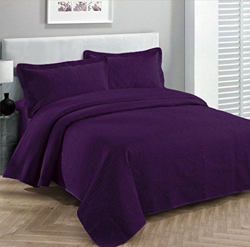 Book Cover Fancy Collection Luxury Bedspread Coverlet Embossed Bed Cover Solid Purple New Over Size 100