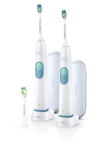 Philips Sonicare Rechargeable Toothbrush 2-Pack Bundle: 2 Quadpacer Handles + 3 Brush Heads (2 ProResults Plaque Control + 1 DiamondClean) + 2 Chargers + 2 Cases) - Clean and Massage 2 Modes - HX6253