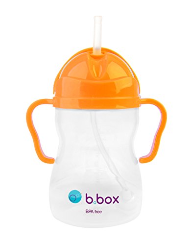 b.box Sippy Cup with Innovative Weighted Straw | Easy-Grip Handles | Color: Neon Orange Zing | 8 oz. | BPA-Free | Phthalates & PVC Free | Dishwasher Safe