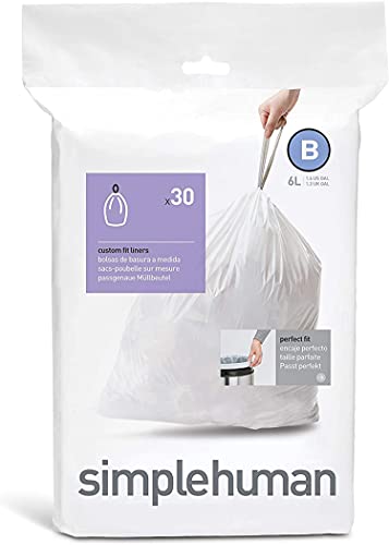 Book Cover simplehuman Code B Drawstring Trash Bags, 6 Liter / 1.6 Gallon, White, 30 Count, Liners