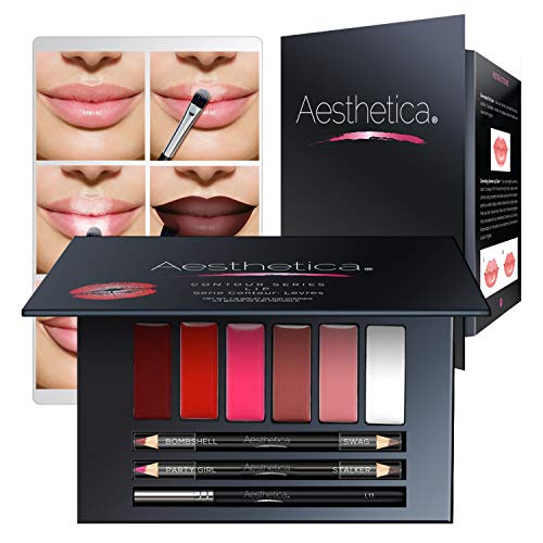 Aesthetica Matte Lip Contour Kit - Contouring and Highlighting Matte Lipstick Palette Set - Includes Six Lip CrÃ¨mes, Four Lip Liners, Lip Brush and Step-by-Step Instructions - Vegan & Cruelty Free