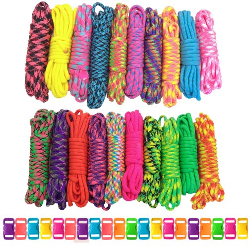 Book Cover PARACORD PLANET 550 lb Type III Crafting Kits with Buckles, 200', Big Neon