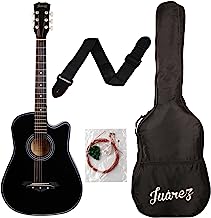 JuÃ¢rez Acoustic Guitar, 38 Inch Cutaway, 038C with Bag, Strings, Pick and Strap, Black