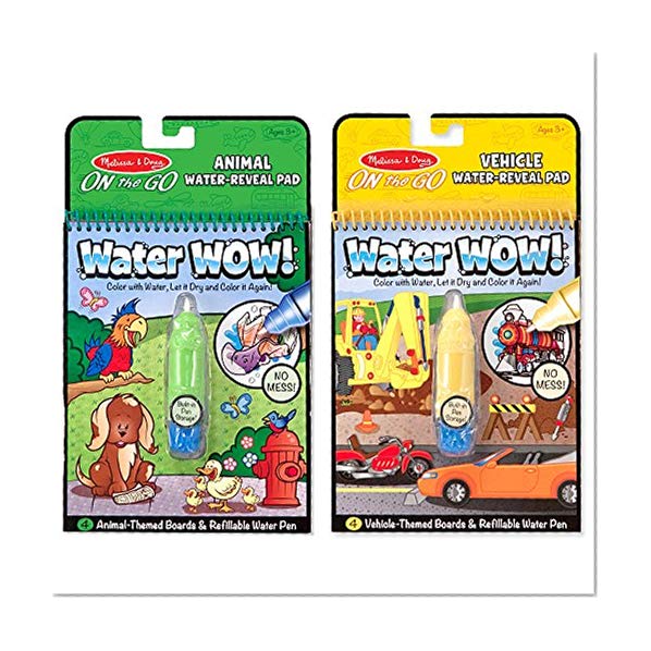Book Cover Melissa & Doug On the Go Water Wow! Reusable Water-Reveal Activity Pads, 2-pk, Vehicles, Animals