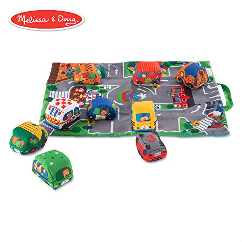 Book Cover Melissa & Doug Take-Along Town Play Mat (19.25 x 14.25 inches) With 9 Soft Vehicles