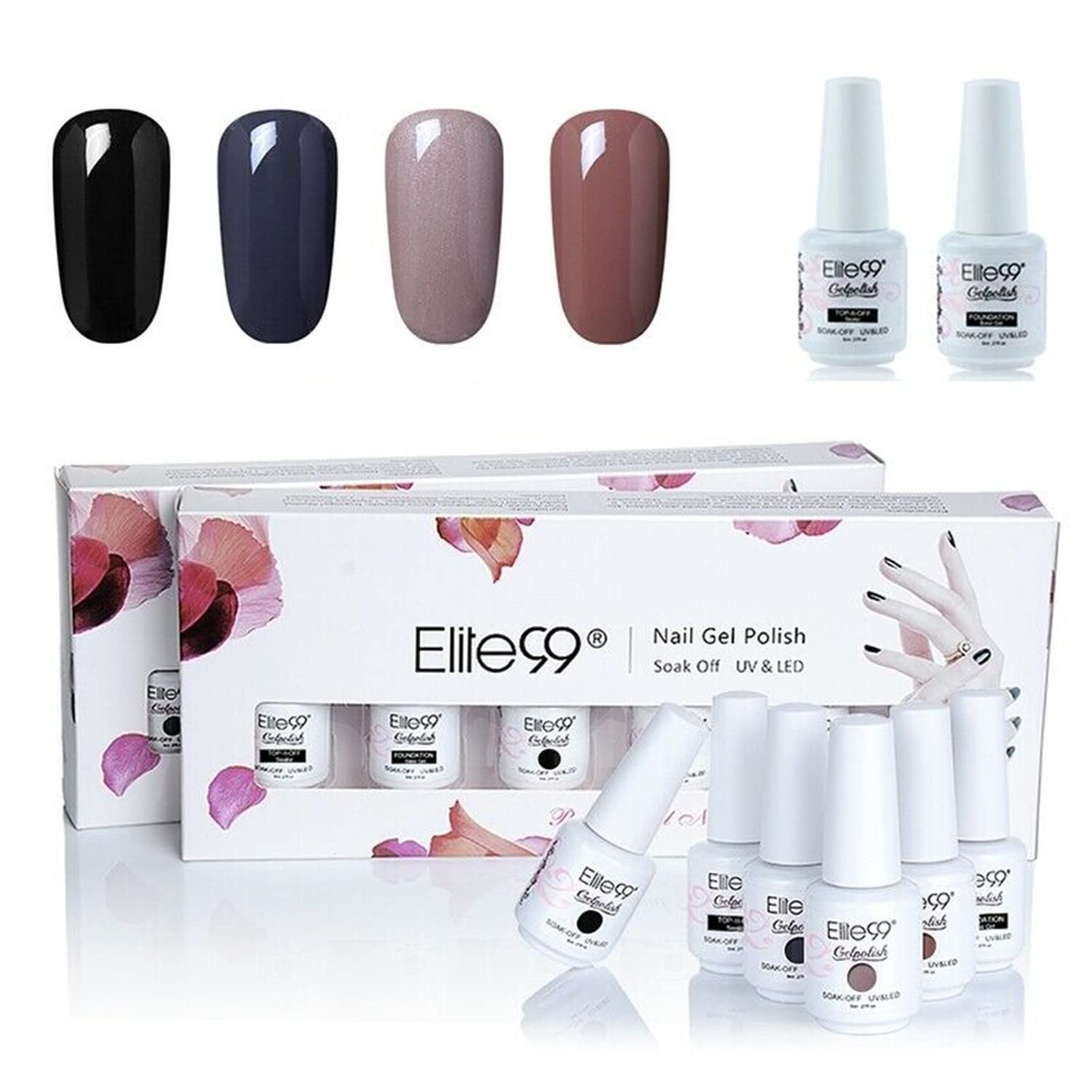 Elite99 Gel Nail Polish Set Soak Off UV LED Gel Polish with Top Coat Base Coat Nail Art Box Set of 6 8ml C031