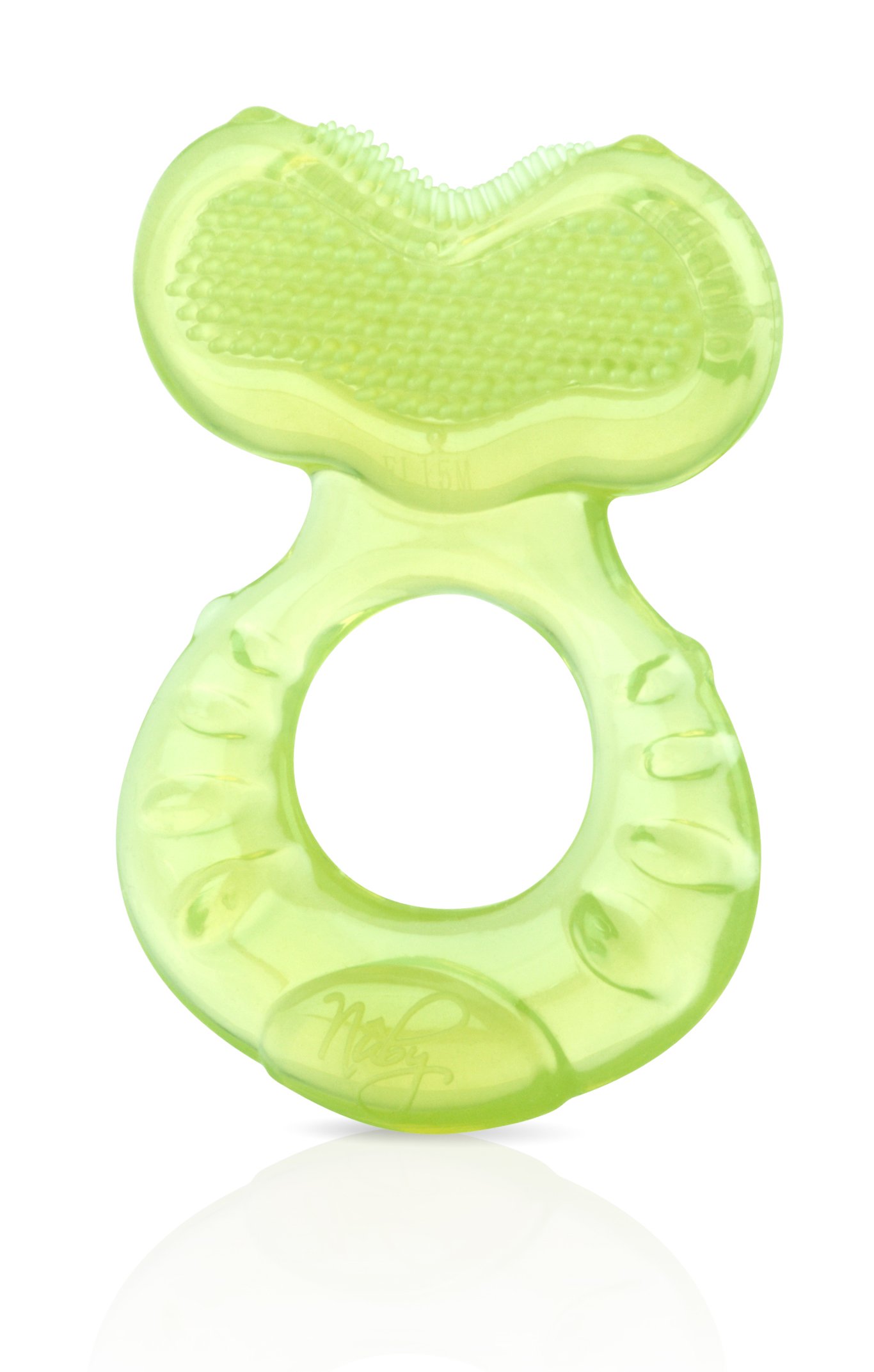 Book Cover Nuby Silicone Teethe-eez Teether with Bristles, Includes Hygienic Case, Green 1 Count - Green