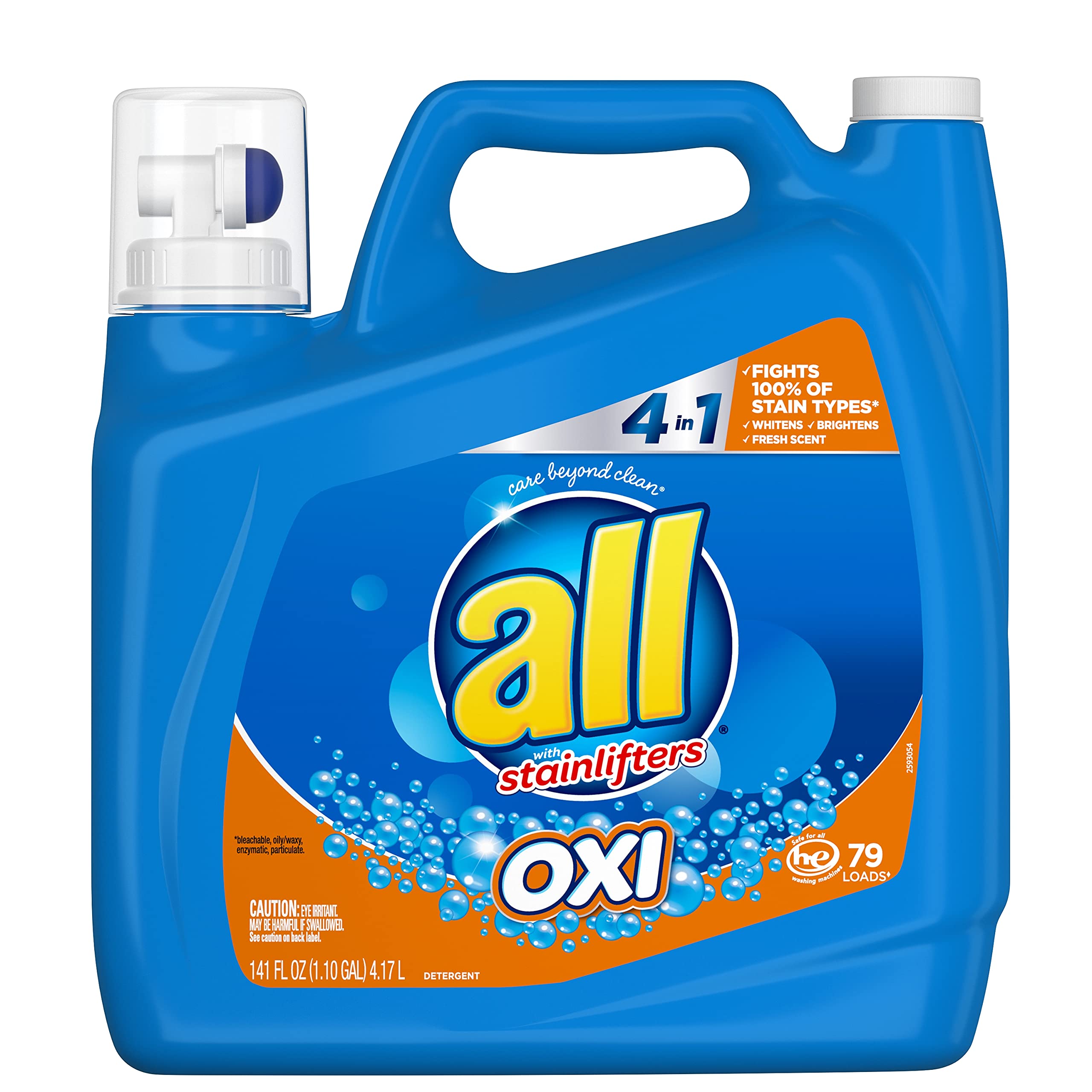 All Liquid Laundry Detergent with OXI Stain Removers and Whiteners, 141 Fluid Ounces, 79 Loads OXI 141 Fl Oz (Pack of 1)