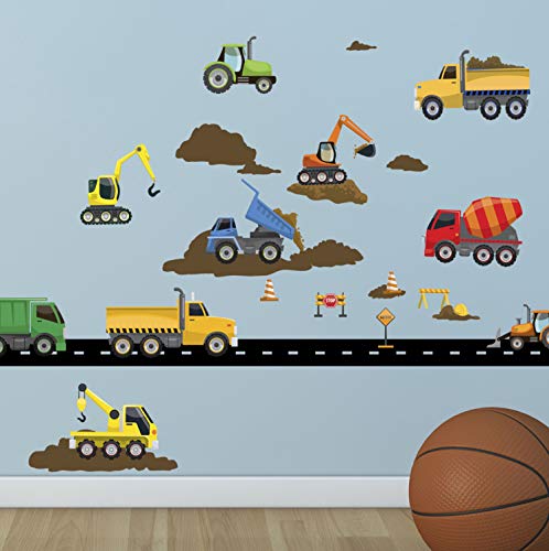Book Cover Construction Wal Decals ~Trucks & Vehicles Peel n' Stick by Create-A-Mural
