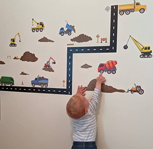 Construction Trucks Wall Decals Boys Wall Stickers, Tractor Vehicles Street Construction Theme Room Vinyl Peel & Stick Bedroom Decor Toddlers Playroom Decoration Birthday Gift (Construction Trucks)