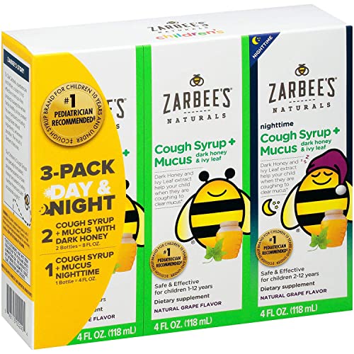 Book Cover Zarbee's Child Natural Cough Syrup 3-Day Pack Day/Night Dk Honey Mucus Relief - 4 oz Each (12 oz Total)
