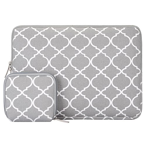 MOSISO Laptop Sleeve Bag Compatible with 13-13.3 Inch Old MacBook Air, MacBook Pro Retina, Surface Book, Surface Laptop, Canvas Quatrefoil Bag Cover with Small Case, Gray