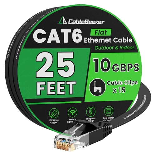 Cat 6 Ethernet Cable 25 ft (at Cat5e Price but Higher Bandwidth) Cat6 Network Cable - Ethernet Patch Cable - Computer Internet Cable with Snagless RJ45 Connectors - Enjoy High Speed Surfing - Black
