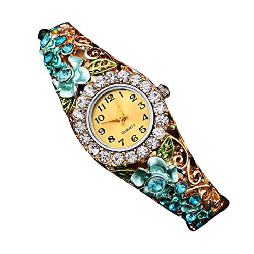 Creazy® Women Quartz Luxury Crystal Flower Bracelet Watch (Blue)