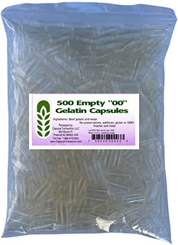 Capsule Connection USA-Made 500 Bulk Empty Gelatin Capsules, 00 Size resealable Bag