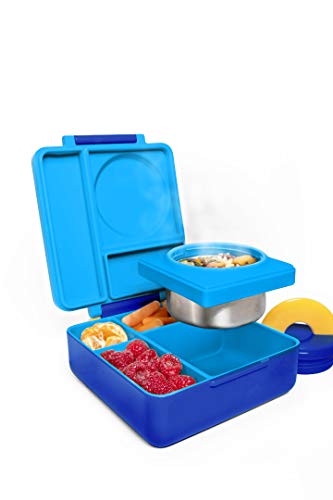 Book Cover OmieBox Bento Box for Kids - Insulated Bento Lunch Box with Leak Proof Thermos Food Jar - 3 Compartments, Two Temperature Zones - (Single)