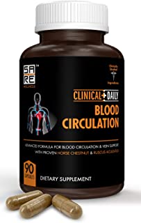 CLINICAL DAILY Blood Circulation Supplement. Butchers Broom, Horse Chestnut, Cayenne, Arginine, Diosmin. Herbal Varicose Vein Treatment. Poor Circulation and Vein Support For Healthy Legs. 90 Capsules