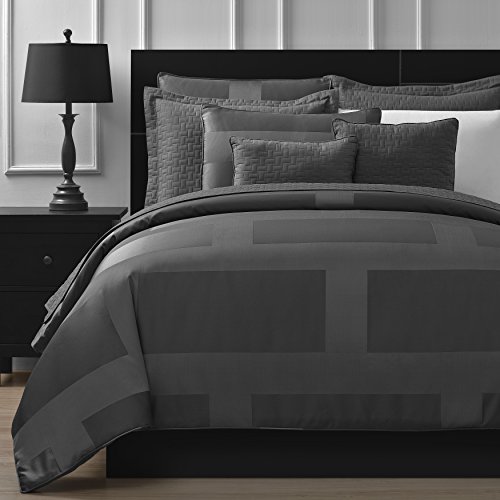 Book Cover Comfy Bedding Frame Jacquard Microfiber King 5-piece Comforter Set, Gray