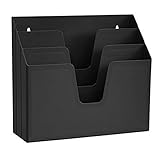 Acrimet Horizontal Triple File Folder Holder Organizer, Open Top Desktop Document Sorter for Letter Size Papers & Folders, Plastic (Black)
