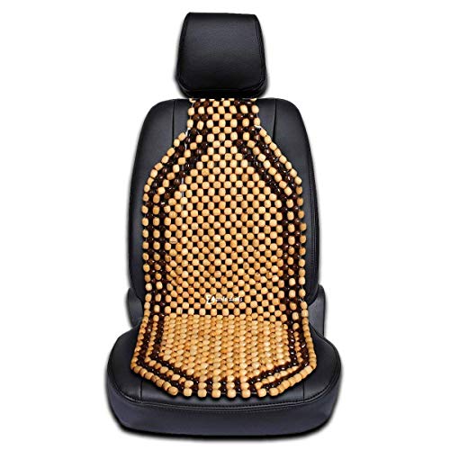 Zento Deals Wood Beaded Comfort Seat Cushion Seat Cover- Double Strung Ultra Comfort Massaging Car Seat Cushion for Car, Truck, or Office Chair