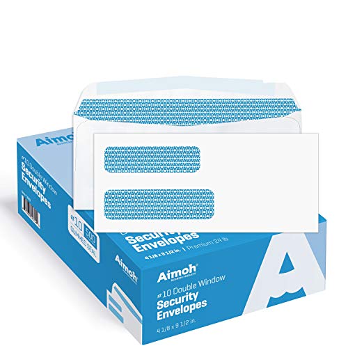 Book Cover 500#10 Double Window Security Business Mailing Envelopes - for Invoices, Statements and Legal Documents - GUMMED Closure, Security Tinted - Size 4-1/8 x 9-1/2 - White - 24 LB - 500 Count (30101)