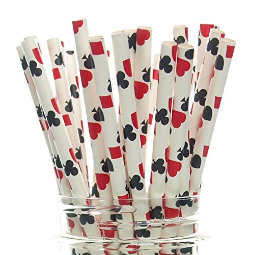 Food With Fashion Las Vegas Game Night Casino Straws - Paper Straws for Drinking, Cute Disposable Straws, Gambling/Casino Themed Party Decor, 25 Pack